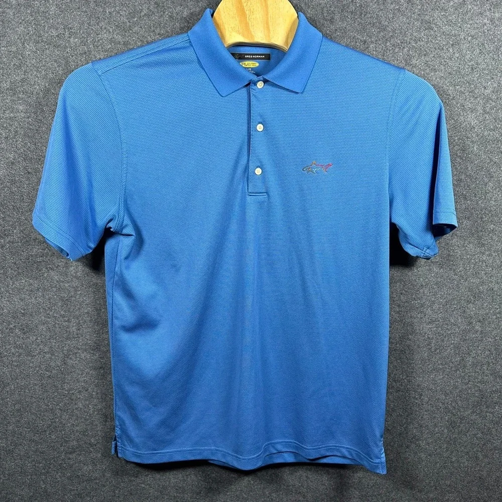 Greg Norman Mens Play Dry‎ Blue Micro Texture Golf Polo Shirt Large Embroidered